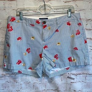 Old Navy Short Womens 12 Striped Floral Red Yellow Summer Casual Cotton flat